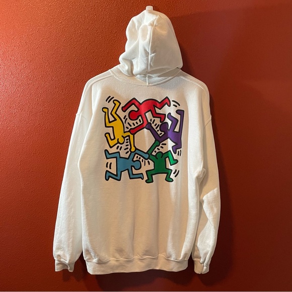 Keith Haring White Unity Oversized Artist Sweatshirt Hoodie - Picture 5 of 5